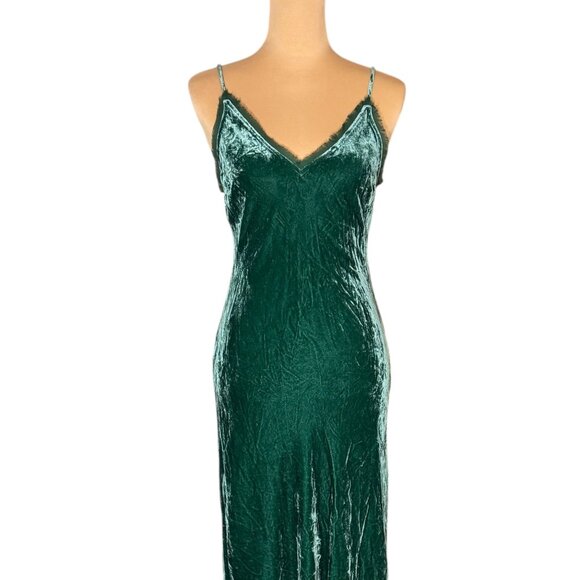 Frame Velvet Slip Midi Dress Sz S Green Silk Blend Fairy Event Glam Whimsigoth - Picture 3 of 15